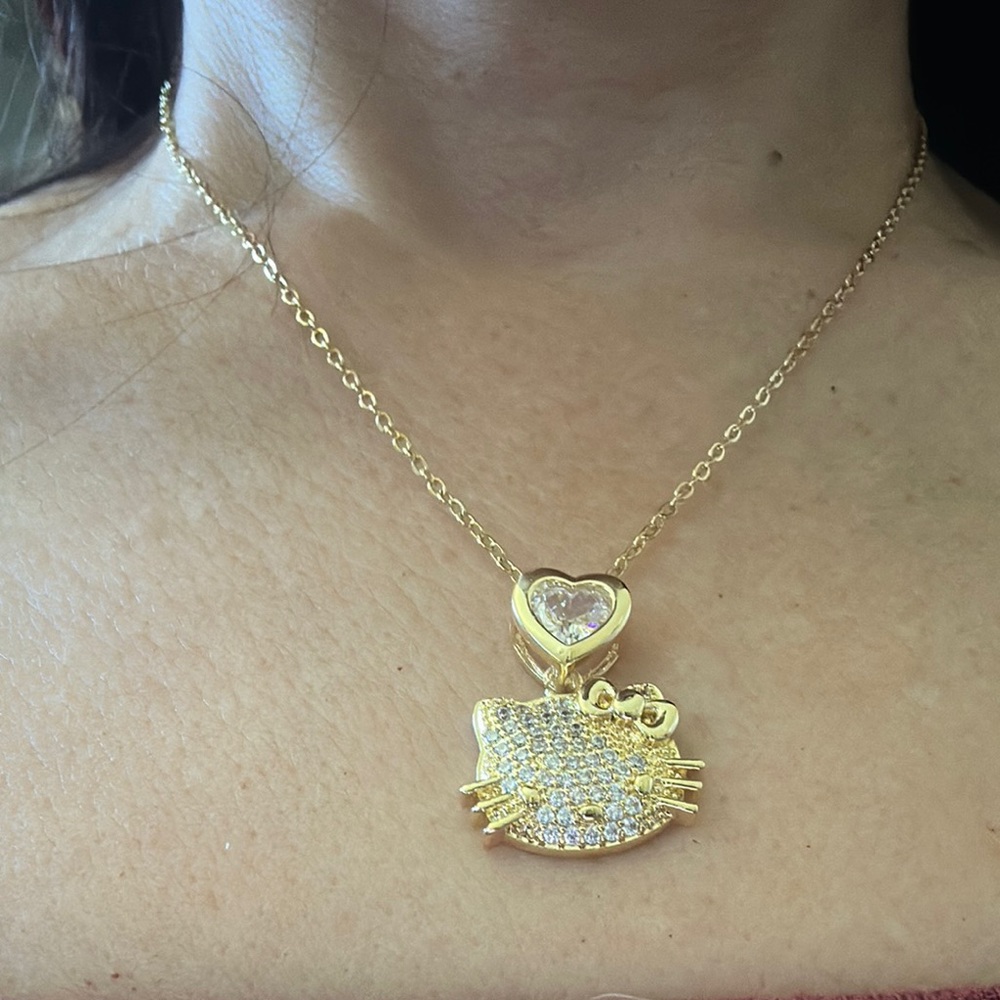 Gold-Colored Hello Kitty CZ Pendant Necklace